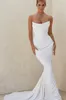 Long Mermaid Satin Wedding Dress Stretchy ärmlös snörning Back Ivory Vestidos de Novia Abendkleid brudklänning för kvinnor 2023