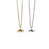 Colliers avec pendentif dinosaure en forme de corne longue stéréoscopique, vintage punk, chaîne de pull en acier inoxydable, bijoux en gros