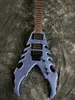 Lvybest kan worden op maat gemaakte elektrische gitaar v vorm metaalblauw zilver met bloedvlekken zwarte delen rock tremolo 24 frets rood