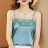 Women's Tanks Elegant Sexy V-neck Embroidery Blouse Satin Camis Tops Woman Elastic Shirt Pleasure Silk Shirts Blusas 14213