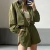 Women's Tracksuits Two Piece Set Women Fashion Windbreaker Fabric Zipper Cardigan Baseball Uniform Coat Elastic High Waist Loose Shorts