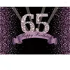 Décoration de fête joyeux 65e anniversaire, toile de fond pour femmes de soixante-cinq ans, bannière violette à paillettes brillantes