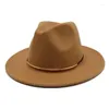 Berets Ozyc 2022 Women Wool Fedoras with Metal Ring Wide Brim Panama Hat Winter Warm Dark Jazz Caps Sombrero Sombrero