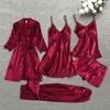 Women's Sleepwear Sexy Pyjamas 5pcs Suit Ladies Silk Satin Pajamas Set Female Lace Sleepwear Spring Summer Home Wear Nightwear For Women 221113