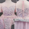 Bling Sequin Girls Chepeant Flufficy с плеча розовый розовый платье с цветочной девушкой для свадебных платьев для вечеринок 403
