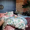 Sängkläder sätter 4st Flower Printing Set 200x230cm Däcke Cover Quality Green Bedlesan Användbar kuddeflickor GULG GULD
