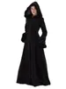 Dames Wolmix Middeleeuws Vintage Steampunk Tot de grond Kapmantel Dames Winter Warm Bontrand Maxi Gothic Heks Feestkostuum Uitloper Retro 221114