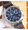 43mm piloter Little Prince IW377714 Automatisk herrklocka Blue Dial No Chronograph Steel Case Brown Leather Strap Dubbel kalender Nya klockor Hellowatch E208