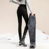 2022 Vinter tjock sammet kvinnor jeans fleece elastisk varm h￶g midja mager y2k jean slim fit stretch ladies denim byxor