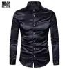 Night Club Style Shiny Long Sleeve Shirt Fashion Slim tun down Collar Shirt Men's European Size