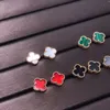 Brand Van Mini Clover Earrings Stud Mother of Pearl Gold Elegant Women Earring Jewelry Gift218g