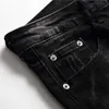 2021 Autumn Winter New Men's Slim PP Wash Jeans Black Print Broken Hole Pants Fashion Paint Print Pants Ripped Denim Trousers242C