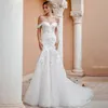 Off Shoulder Mermaid Wedding Dress Backless 2022 Lace Appliques Bride Gown Tulle Zipper Vestido De Novia