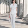 Women's Two Piece Pants Summer Elegant Women's Suit Double Breasted Blazer Trouser Bussiness Jacket Office Lady 2 Pieces Set Plus Size