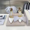 ヨーロッパの品質サンダルブランド女性靴メッシュボウポンプ本革のソールファッションハイヒール高級デザイナーレディースウェディングパーティーサンダル