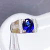 Cluster Rings Men Ring Blue Sapphire 925 Sterling Silver 8 10mm 3.2ct Gemstone For Or Women Fine Jewelry J22892