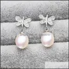 Jewelry Settings 925 Sier Pearl Earings Setting Zircon Solid Dragonfly Earing Ring Mounting Blank Diy Jewelry Gift For Fmale Drop Del Dhlws