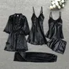 Women's Sleepwear Sexy Pyjamas 5pcs Suit Ladies Silk Satin Pajamas Set Female Lace Sleepwear Spring Summer Home Wear Nightwear For Women 221113