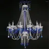 Kroonluchters Noordse luxe blauw kristal Led kroonluchter villa grote glans hanglamp voor woonkamer el hall kunst decor verlichting