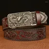 Belts Style Spit Bead Automatic Buckle Men's Belt Real Cowhide Personalized Carved Casual Trousers