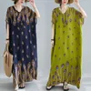 Festklänningar 2022 Kort ärm Bomullssatin Vintage Floral för kvinnor Casual Loose Maxi Long Woman Summer Beach Dress Elegant Clothes