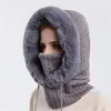 Chapeau d'hiver pour femmes à capuche masque facial peluches garder au chaud épaissir Style cou écharpe bonnet tricoté cachemire cache-cou GC1798