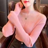 Women's stand collar knits tees gauze patched perspective sexy knitted tops