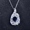 Pendentif Colliers Géométrique Ovale Bleu Gem Exquis Zircon Femmes En Forme De Goutte D'eau CZ Mariage Saint Valentin Cadeau