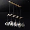 Lámparas colgantes American Retro Loft Straight Led Chandelier Gold / Black Metal Glass Globes Shades Accesorios de iluminación