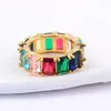 Anéis de casamento Baguete CZ Luxo Multicolor Charme Cúbico Banda de Zircônia para Mulheres 18K Jóias de Party Rainbow Ring Ring Party