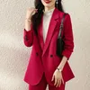 Costumes pour femmes en gros de haute qualité décontracté automne rouge Blazer avec poche pour les femmes mode vêtements d'extérieur élégants veste formelle manteaux pour femmes