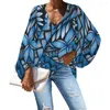 Kvinnors blusar Hycool Winter Spring Blue 2022 Kvinna Hawaii Floral Polynesian Tribal Designer Fashion Femme Long Sleeve Women Tops