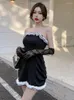 Повседневные платья сексуальные платья Bandeau Ежегодные вечеринки с темпераментом грудь черная а-line короткая юбка для женщин одно кусок корейских дам