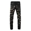 Men's Jeans Men Camouflage Leather Stars Patches Jeans Skinny Black Stretch Denim Tapered Pants Patchwork Holes Ripped Trousers T221102