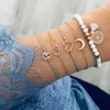 Lien Bracelets 5 pièces/ensemble femmes mode lune coeur carte Lotus gland perlé Bracelet ensemble Boho rétro bracelet bijoux fête cadeaux