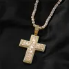 Hip Hop Glow Cross Zircon Pendant Halsband Vitt guld pl￤terat med repkedja