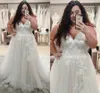 Brautkleid in Übergröße für die Braut, ärmellos, A-Linie, Strandrobe de Soiree de Mariag, V-Ausschnitt, Brautkleider, Spitzenapplikation, groß