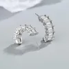 Studörhängen Real 925 Sterling Silver European American Square Diamond Sweet Temperament Row Set Diamonds Orecchini Earring