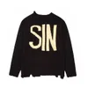 2024 Black Saint Style Knit Pullover Sweater SIN Street Wear Casual Irregular Broken Vibe Vintage Jumpers Loose Saint