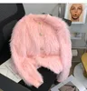 Women O-Neck wełna wełniana faux futra Fur Fur Sweater Single Berged Warm Cardigan Coat Smlxl