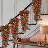 Decorative Flowers Decorated Garland No Lights Wreath Decoration With Pine Cone Christmas Stair Swag Ornament