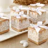 Gift Wrap 50pcs Lace Bow Candy Box Flower Kraft Paper Baby Shower Dragee Baptism Birthday Wedding Mini Single Cake Packaging