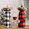 Buffalo Plaid Wine Bottle Cover Decorative Faux Fur Cuff Sweater Wine Bottle Holder Gift Bags Party Ornament 1114