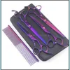 Dog Grooming 7 Purple Professional 6Pcs / Pet Grooming Tijeras Tijeras Kit Dog Hair Curved Trimmer Pet Peluquería Accesorios de belleza Dha07