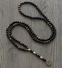 Pendentif Colliers Agate noire et collier de perles de bois pour femmes hommes cadeau