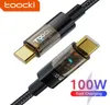 Cable transparente Toocki LED USB tipo C 100W PD cargador de carga rápida 66W/6A USB-C Cable de datos tipo C para Huawei P50 Xiaomi POCO Samsung