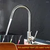 Kitchen Faucets 304 Stainless Steel And Cold Sink Faucet Led Splash-proof Dish Basin Double Outlet