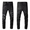 Designer Stack Jeans Europeaan gescheurde Jean Men Borduurwerk quilten gescheurd voor trendmerk Vintage Pant Mens Fold slanke skinny fashion jeans sstraight broek