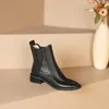 British Style Brown Black Chelse Boots 2022 Winter Fashion High Top Cowskin Slim Booties Shoes Women