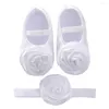 Primeros andadores Baywell Born Baby Shoes Bautismo Banda para el cabello Niña Flower Walker Niño lindo Soft Prewalker 0-12 meses